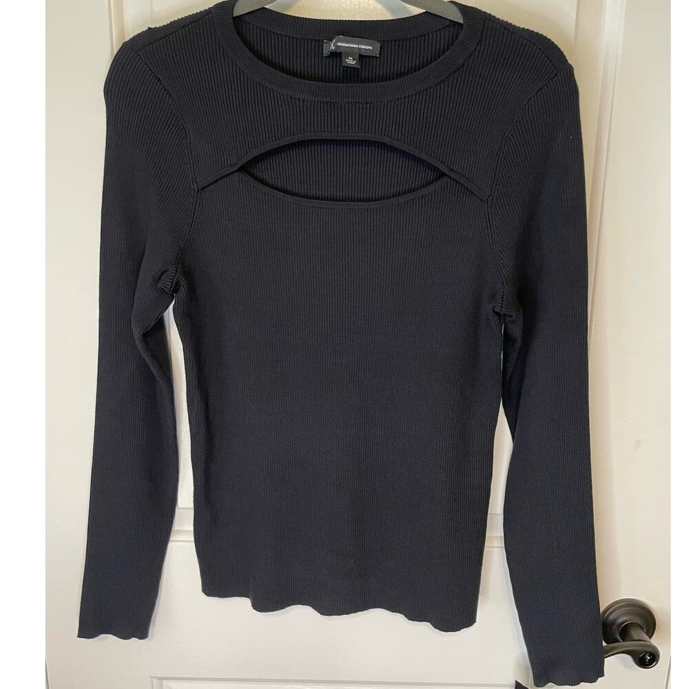 INC womens medium  sweater deep blank crew neck cut out ribbed